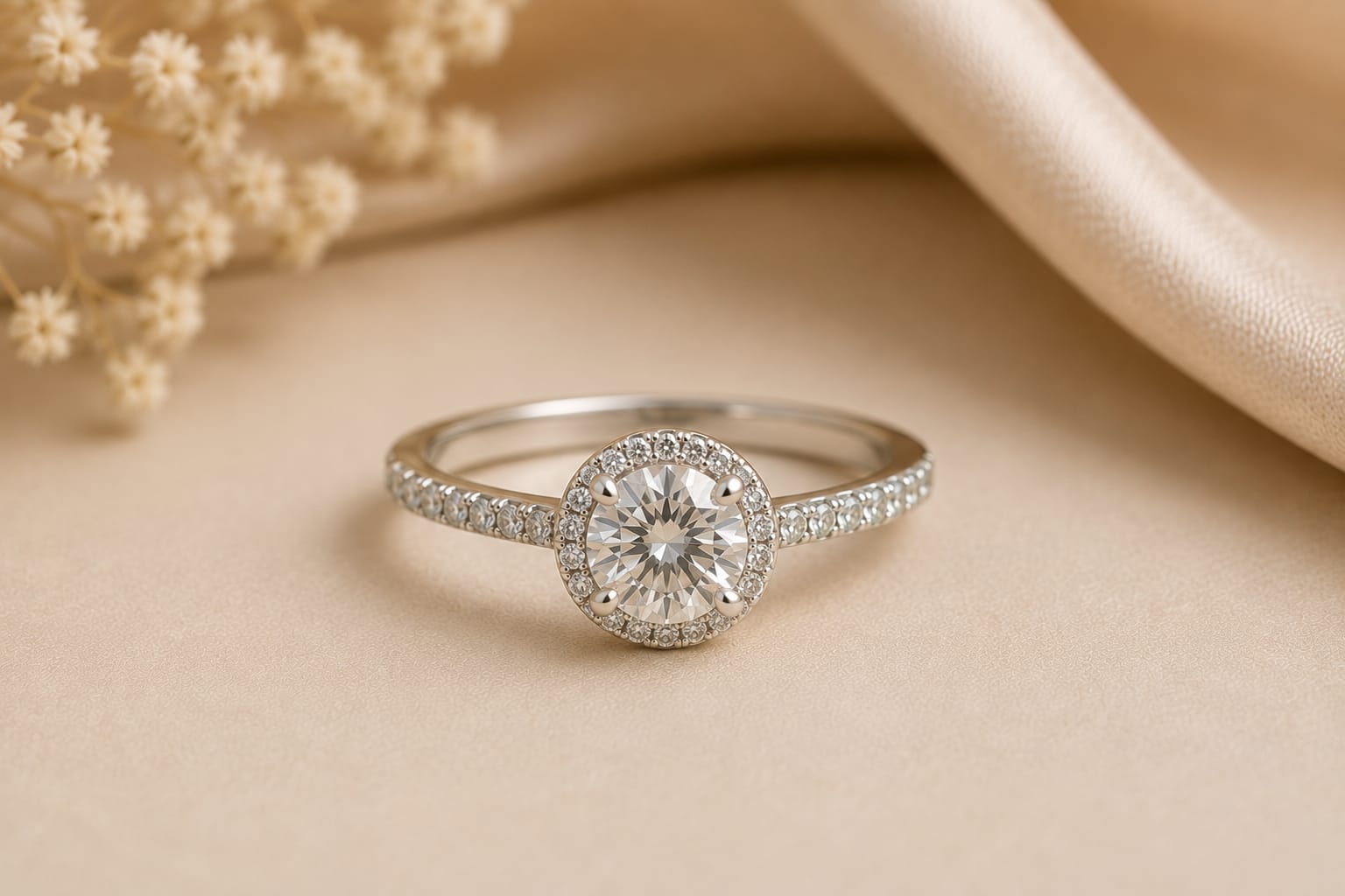 Minimal Diamond Halo Ring